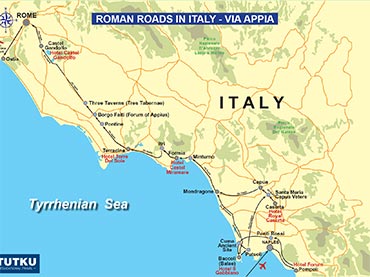 Roman Roads in Italy — Via Appia map